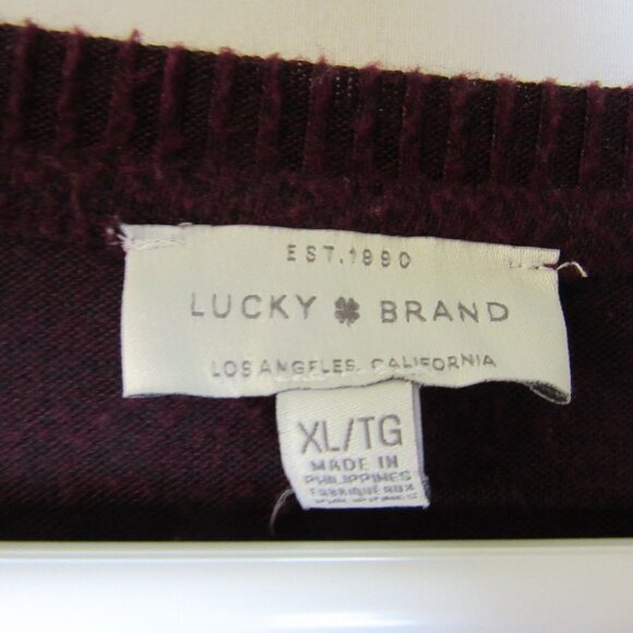 Lucky Brand Purple Maroon V-Neck Textured Long Sleeve Shirt Women's XL - Picture 4 of 6